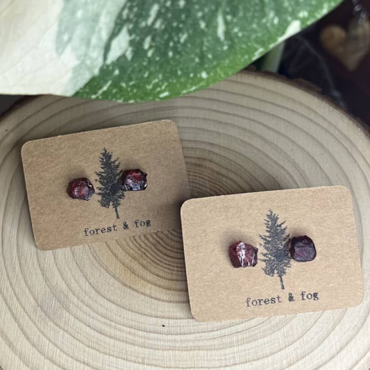 Raw Garnet Gemstone Studs