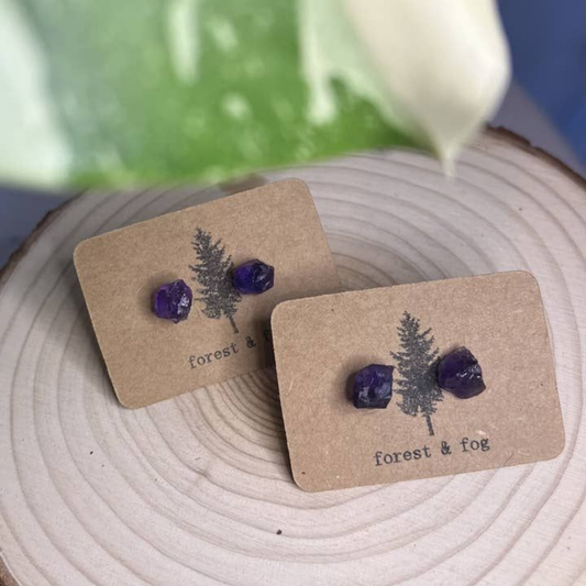 Raw Amethyst Gemstone Studs