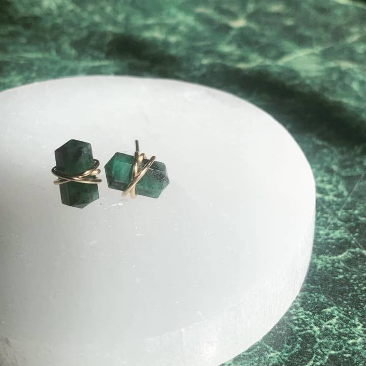 Wire Wrapped Emerald Gemstone Earring