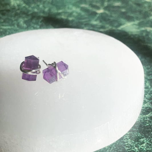 Wire Wrapped Amethyst Gemstone Earring