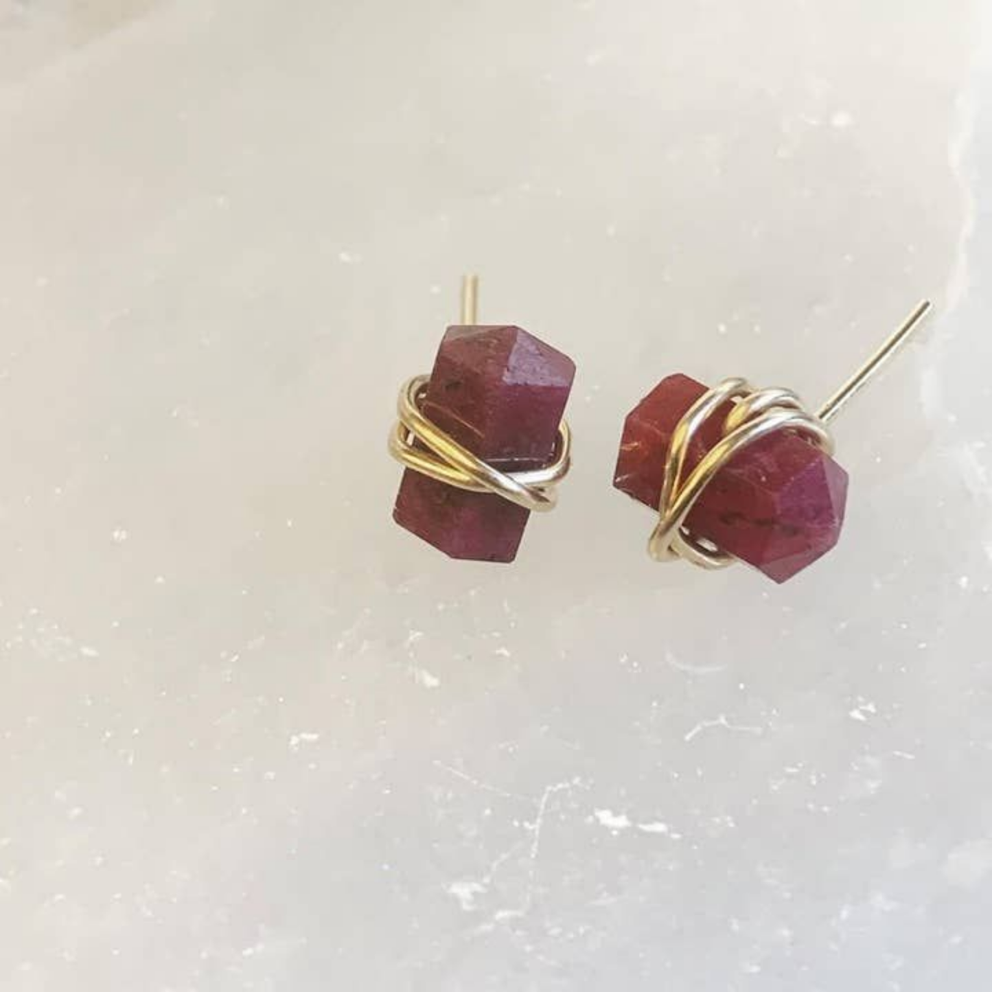 Wire Wrapped Ruby Gemstone Earring