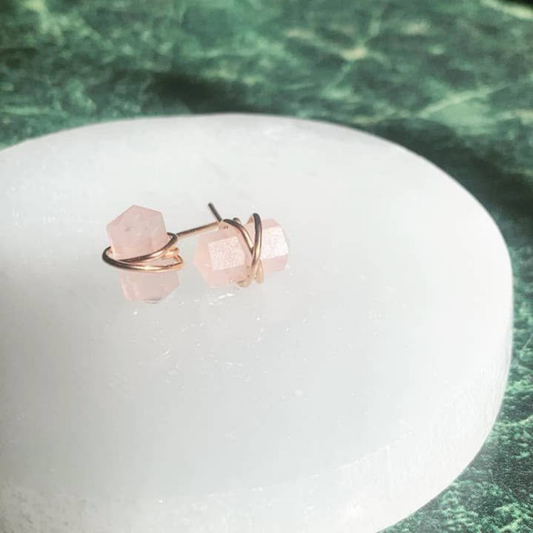 Wire Wrapped Rose Quartz Gemstone Earring