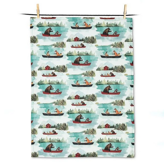 Animals in Canoe Tea Towel