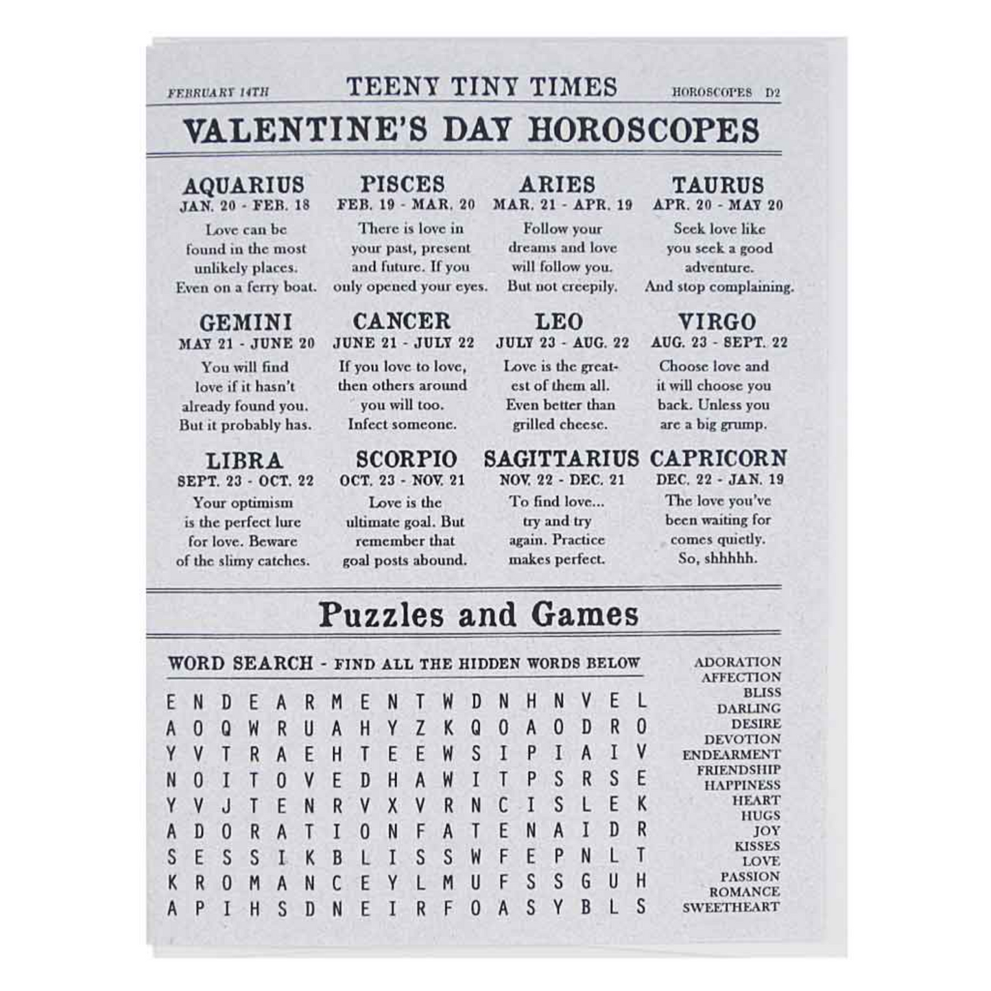 Valentine's Day Horoscope Card