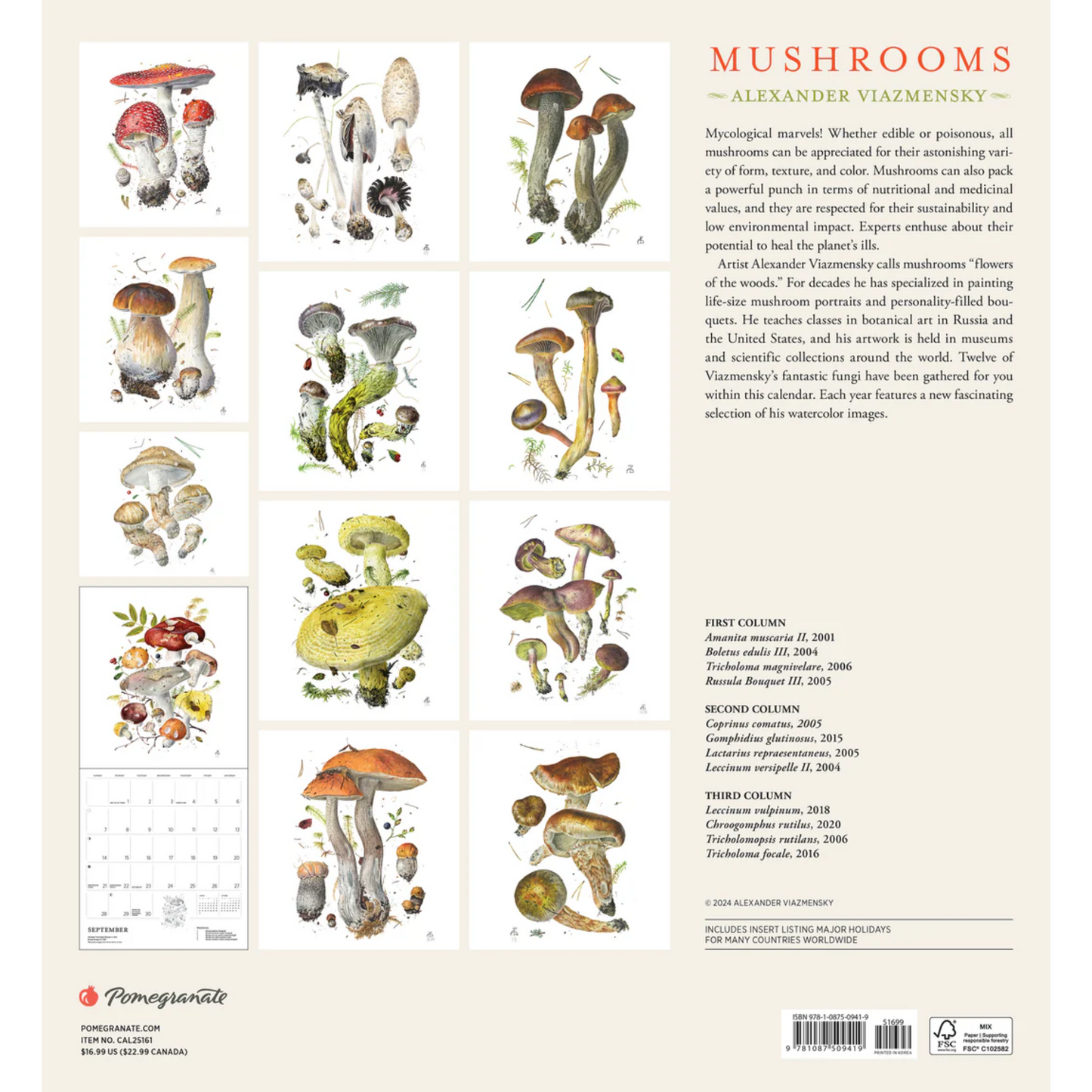 Mushrooms: Alexander Viazmensky 2025 Wall Calendar