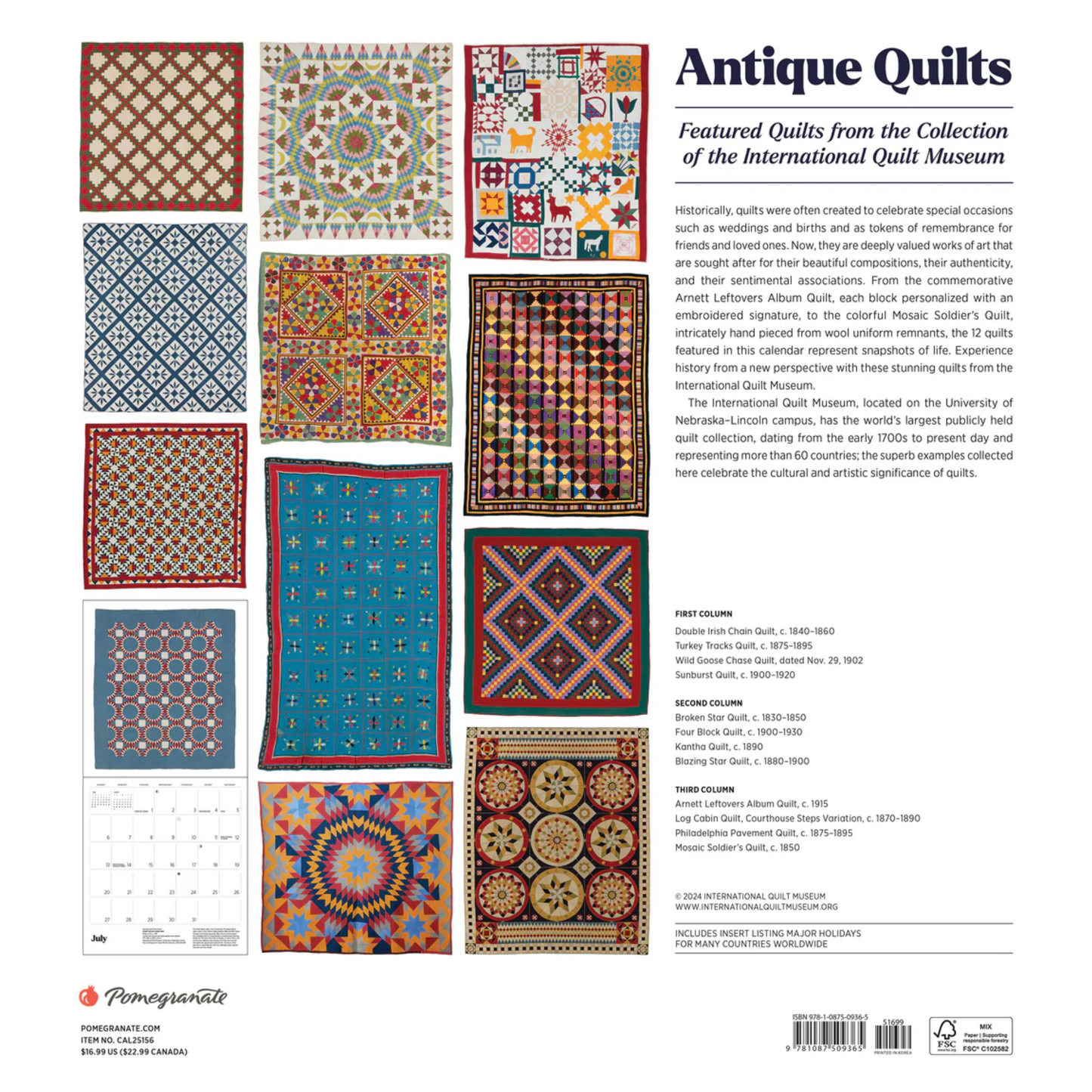 Antique Quilts 2025 Wall Calendar