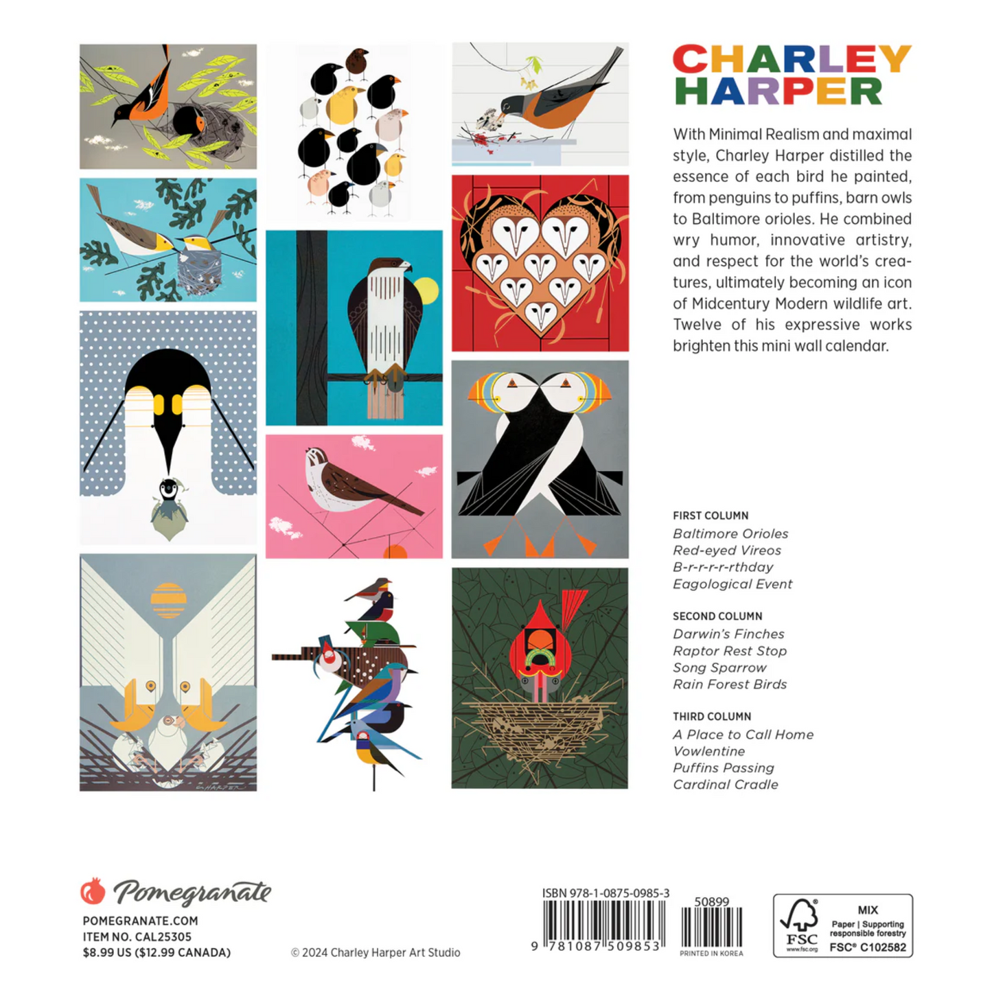 Charley Harper 2025 Mini Wall Calendar