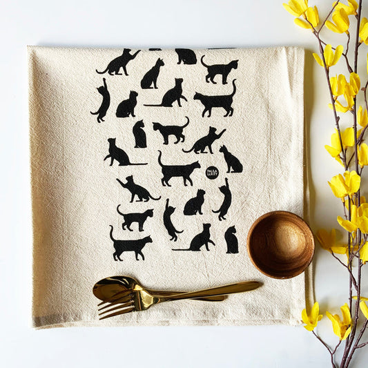 Cats Hand Printed Organic Tea Towel