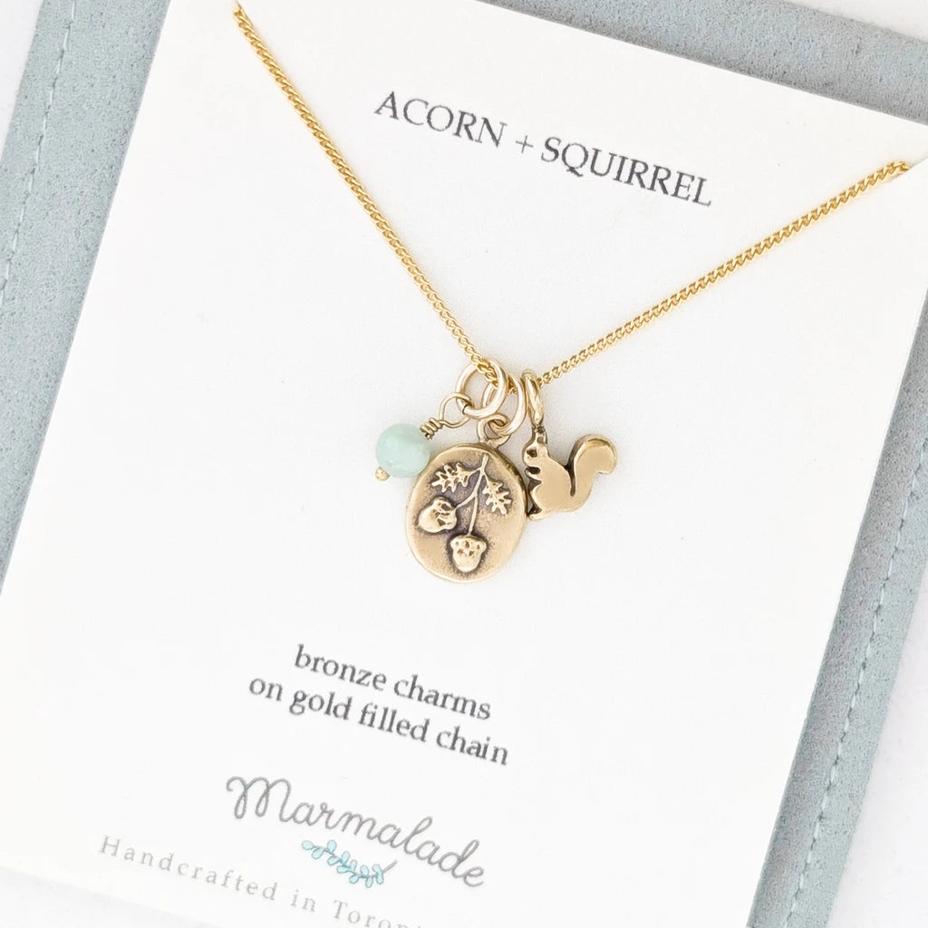 Acorn + Squirrel Charm Necklace