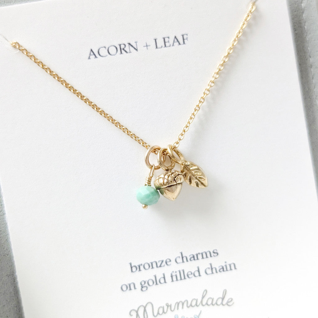 Acorn + Leaf Cluster Charm Necklace