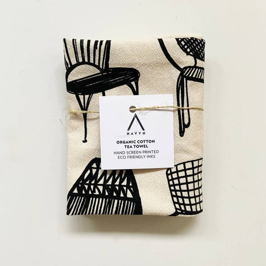 Modern Chairs Hand Printed Organic Tea Towel