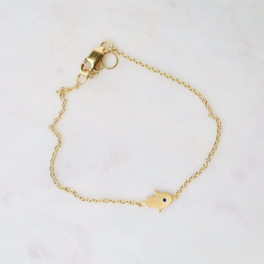 Tiny Hamsa Hand with Blue Sapphire Bracelet