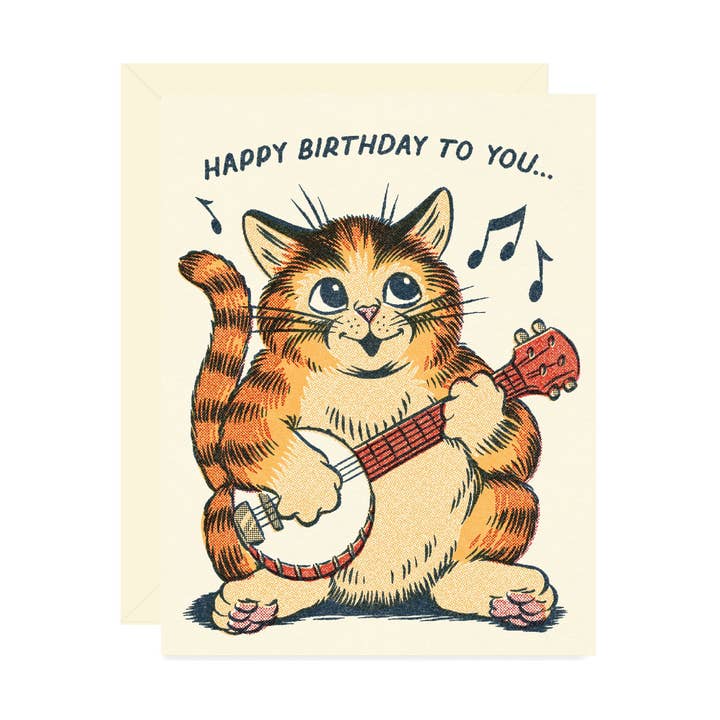 Happy Birthday Singing Cat Banjo Card