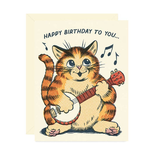 Happy Birthday Singing Cat Banjo Card