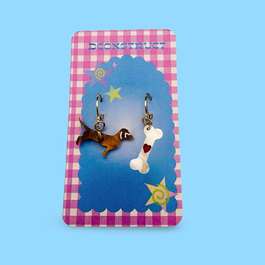 Dog and Bone Charm Earring Set