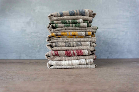 Linen Cloth Tea Towel - Rustic Natural Red Stripe