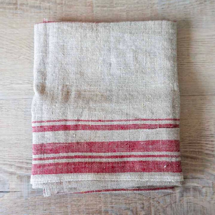 Linen Cloth Tea Towel - Rustic Natural Red Stripe