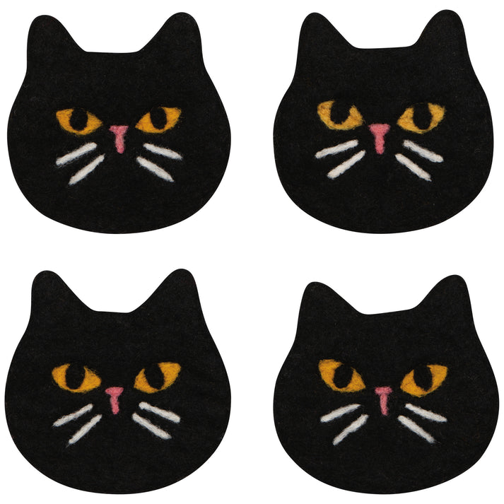 Black Cat Felt Coasters Set