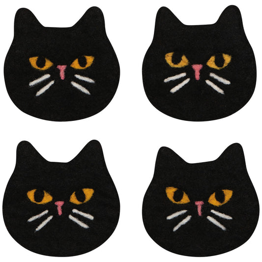Black Cat Felt Coasters Set