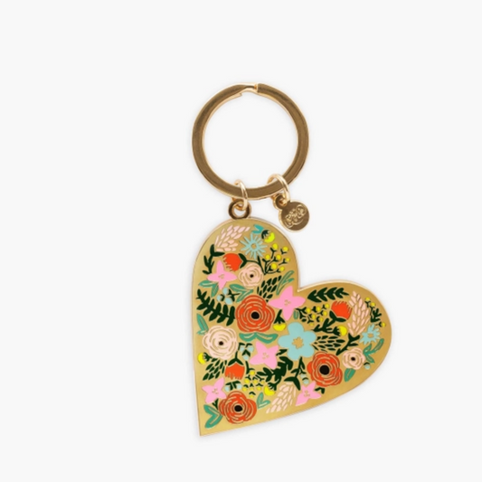Floral Heart Enamel Keychain