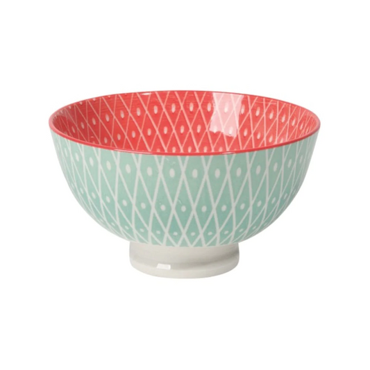 Blue Geo Pink Stamped Bowl 4"