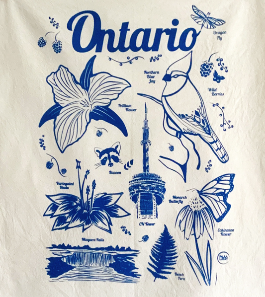 Ontario Commemorative Hand Printed Organic Tea Towel