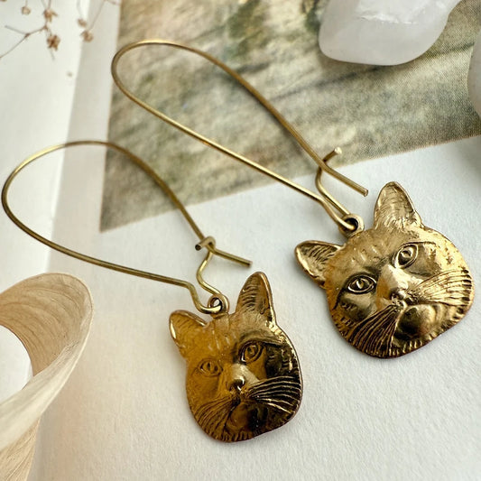 "Miser' Cat Face Drop Earrings