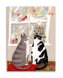 Cats and Cardinal Holiday Card