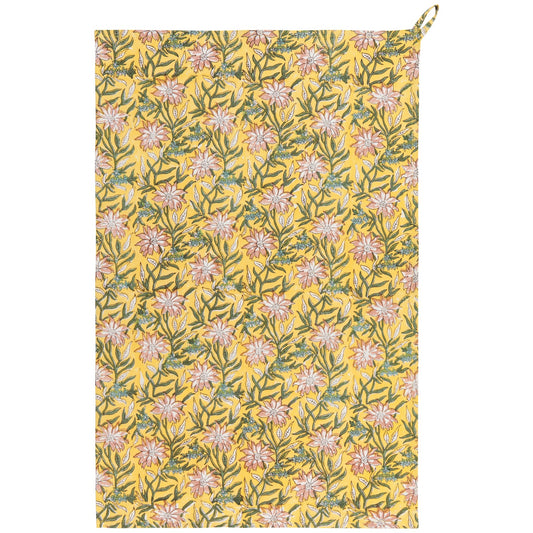 Clematis Block Print Tea Towel